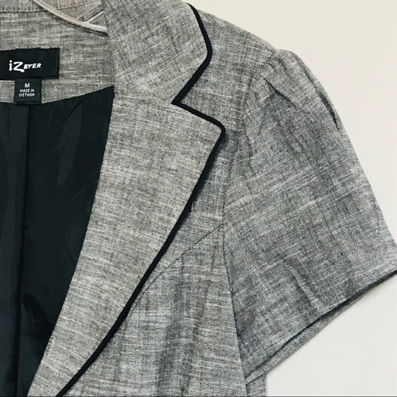 IZ BYER GREY SUIT COAT W BLACK PIPING Blazer - Picture 6 of 9